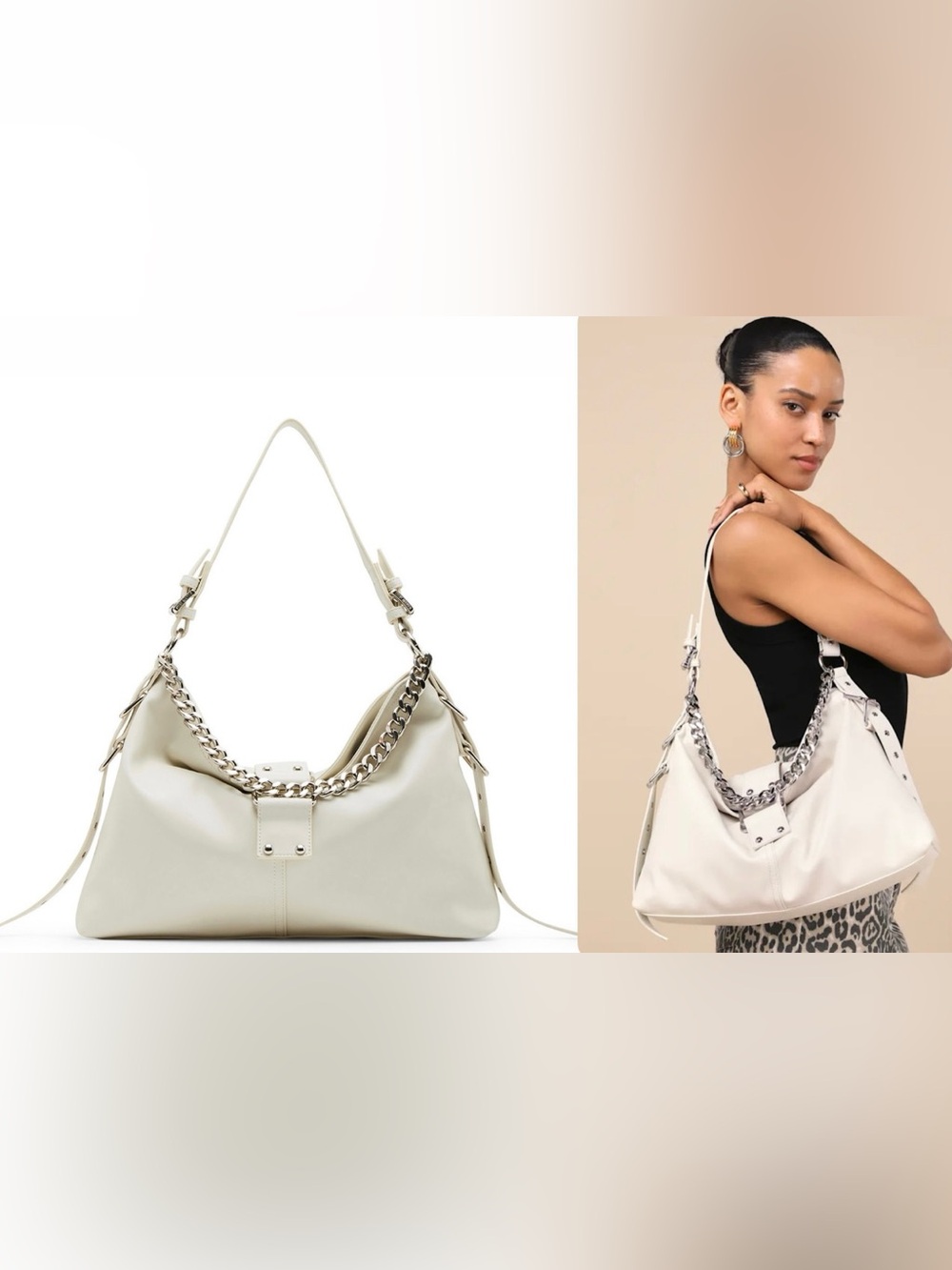 Steve Madden Women's Balyssab Large Hobo White Cream Shoulder Chain Purse Bag